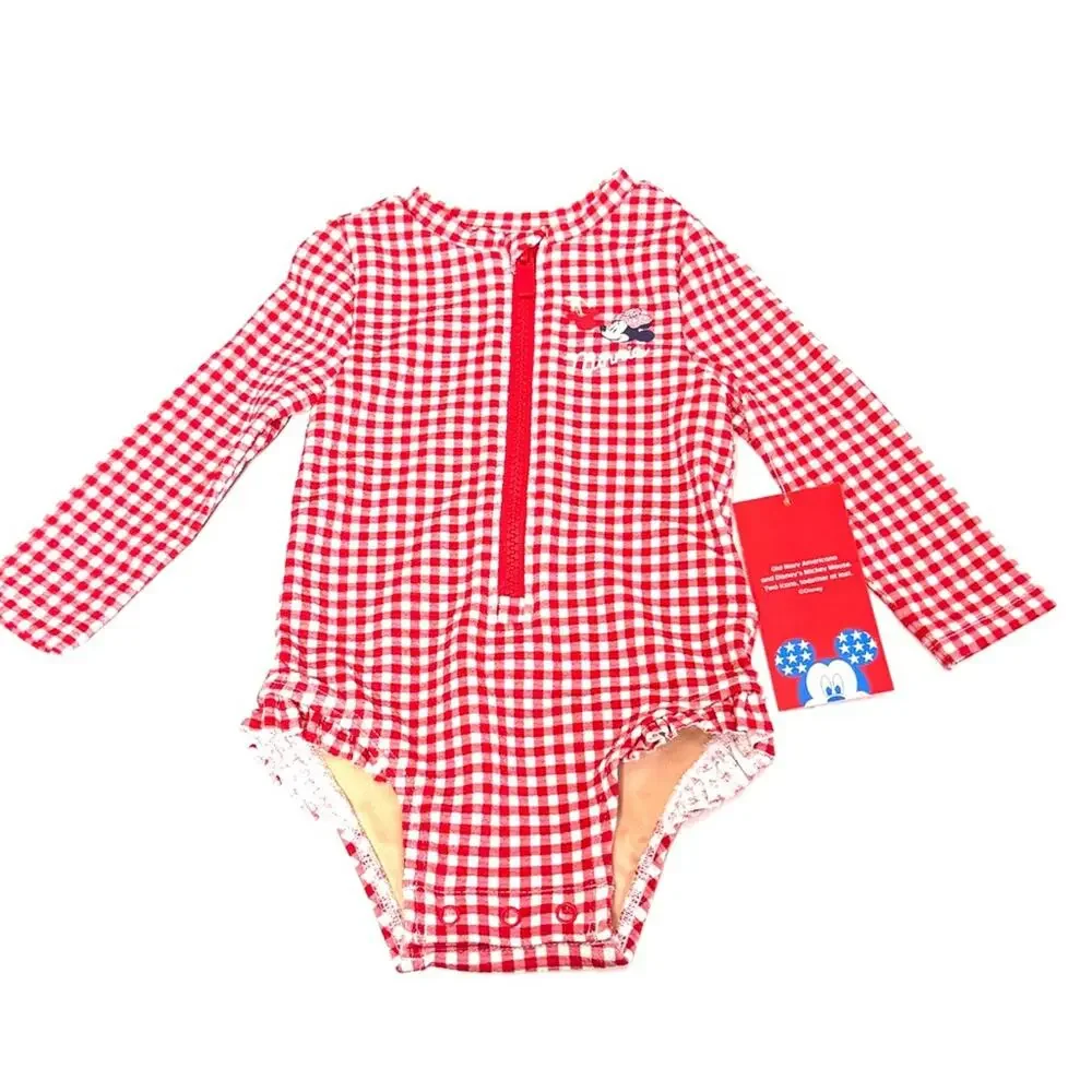 Disney X Minnie Old Navy Kids Swim Long Sleeve Zip Front Swimsuit Sz 3-6 M NWT